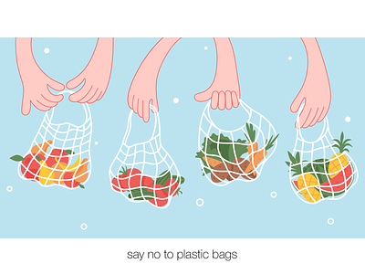 Say no to plastic bags dribbble eco ecology fruit illustration noplastic style vegetables zerowaste