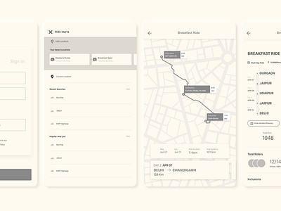 Motorcycle Riding App: Wireframes