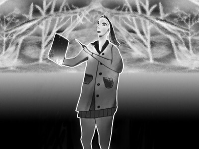 Girl Ponders About the Landscape female femaleform feminism forrest girl illustration ipadart lake landscap monochrome wilderness woman