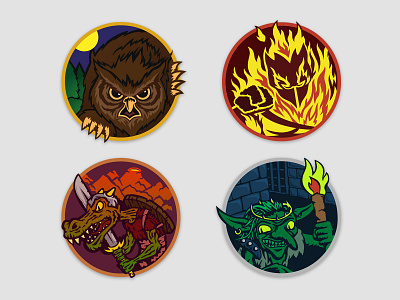 Monsters character circle creatures dnd elemental goblin illustration kobold monters owlbear rpg vector