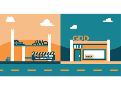 GDD vs TWD blue building color gdd illustration orange web design