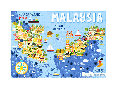 Dribbble LivWan MalaysiaMap design editorial illustration food food illustration food map illustration malaysia malaysian map map art map illustration travel vector