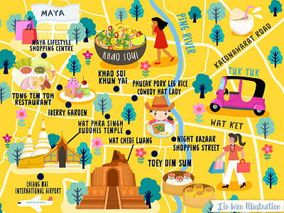 Chiang Mai Thailand Map Illustration