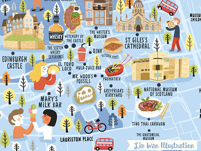 Edinburgh map wip childrens book childrens illustration design editorial food illustrated map illustration map puzzle puzzle game toy vector