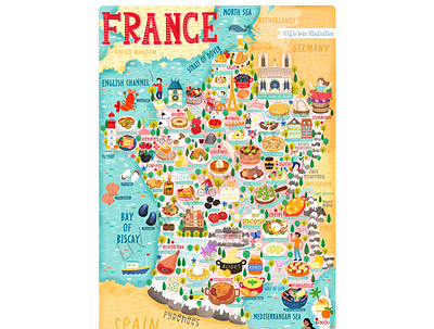 France food map illustration by Liv Wan design editorial illustration food illustration france french food map map illustration mapping travel vector
