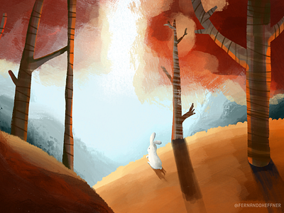 The Hare with no Bear autumn digital drawing forest hare illustration painting procreate rabbit