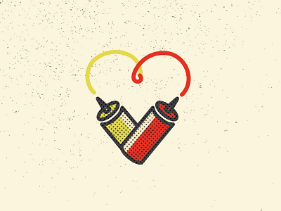 hug me, squeeze me. condiments heart illustration ketchup love mustard