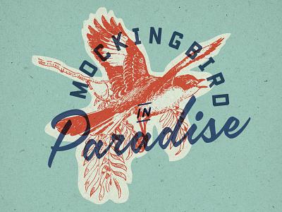 Mockingbird in Paradise bird card cocktail illustration lettering mockingbird paradise recipe tiki typography vintage