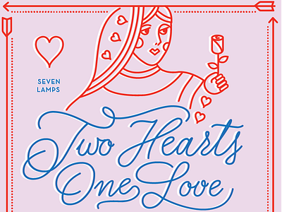 Two Hearts cards dinner heart illustration lettering monoweight pink poster queen valentine valentines day