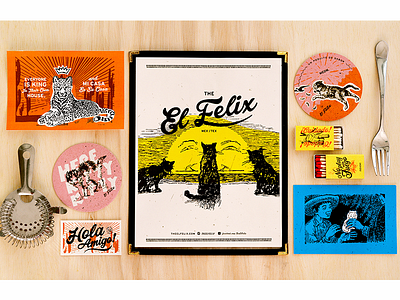 El Felix branding system cactus cat coaster fire logo matches menu mexican postcard restaurant sunset