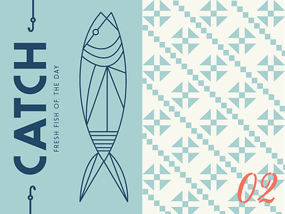 Here Fishy Fishy fish geometric hook illustration mediterranean menu nantucket pattern stencil