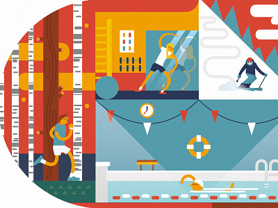 Stay healthy, OK? finland gym illustrator running skiing swimming vector