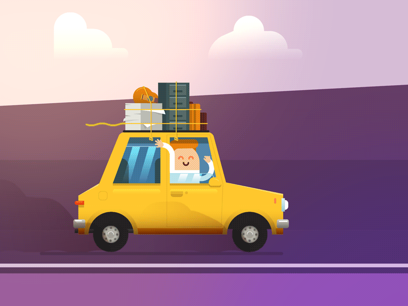 Dude in a car animation baggage car gif happy dude illustrator luggage trip