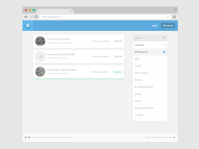 Flat UI design for Cogfrog bicycle bike blue classifieds cogfrog flat listing ui ux