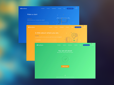 Company formation journey blue branding flow form icons star ui yellow