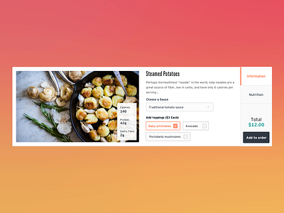 Food Order Card card checkbox commence food gradient nutrition tabs ui ux