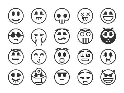 Emoticons bw emoticons faces feelings icons minimal monotone smileys vector