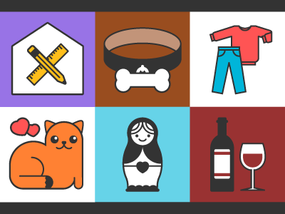 Icons babushka cat clean clothes collar dog icon interior design pictogram simple vector wine