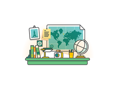 Planning a trip desk flat globe icon icons map photography pictogram planning travel vector world