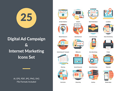 Digital Ad Campaign and Internet Marketing Concept Icons Set creative design developer development flat concept flat icon icon icon design iconography illustration vector website