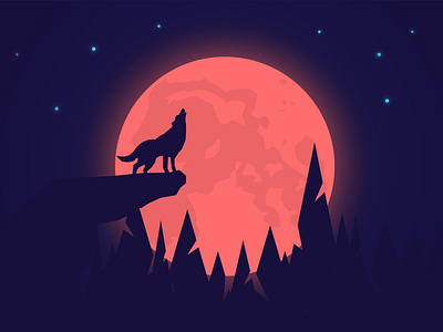 Night Wolf abstraction background design forest illustration moon poster wolf