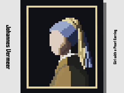 Girl with a pearl earring design illustration pixelart portrait poster vermeer