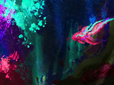 Weird Fishes colorful digital art digital painting neon colors radiohead weird fishes