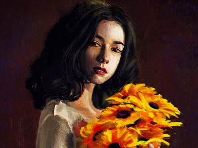 Sunflower digital art digital painting digitalillustration girl illustration portrait study sunflower yellow