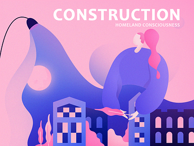 illustrations building city construction home light women