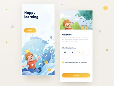 A kids' learning app boy cartoon charachter design design illustration sign in ui work