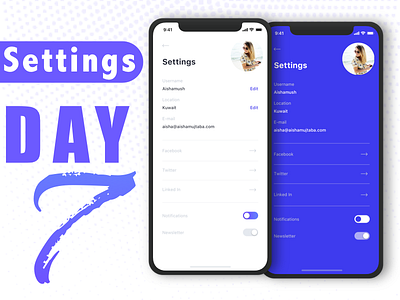 Challenge #007 - Settings account appicon clean dailyui illustratio mobile my profile setting ui user ux