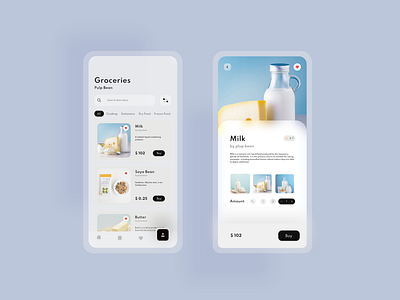 Groceries ecommerce App, Glassmorphism