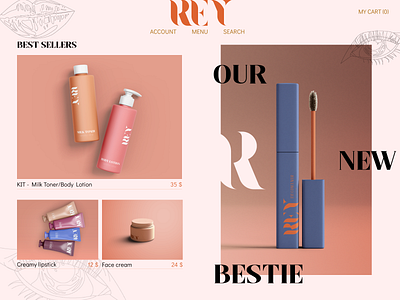 REY Cosmetics art branding design illustration illustrator typography ui vector web website