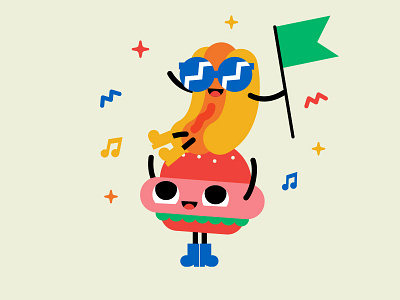 Music Festival - Hot Dog & Burger burger character design hot dog illustration music music festival summer sunglasses