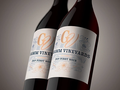 Wine Label Design bottle design branding flower illustration gold foil hand lettering illustration lettering monogram packaging pinot noir serif type design typeface typography vineyard wine wine bottle wine label wine label design winery