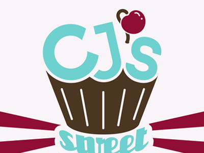CJ's Sweet Thangs bakery branding cherry cupcake logo design sweet