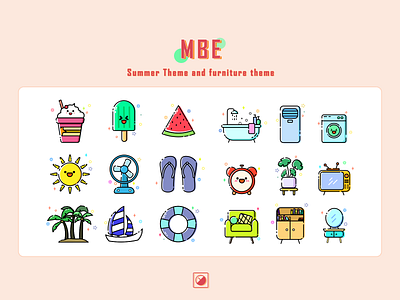 MBE-Summer Theme and furniture theme design flat icon illustration ui