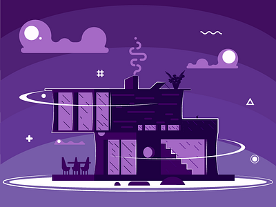 Nightly cute house cloud color concept design flat home house design illustration night purple style ui vector windows