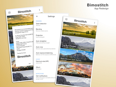 Bimostitch - Photo Stitching App android app application bimostitch design experience feel google inspired material design product design redesign relive ui ux design web application web design