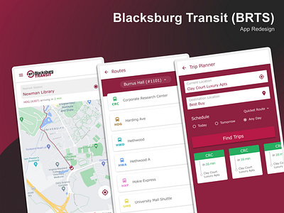 Blacksburg Transit (BRTS App) 2021 application design illustration logo redesign ui user interface ux design web web design