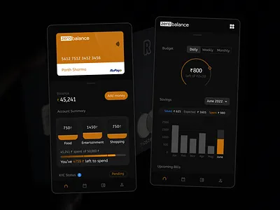 ZeroBalance - a virtual card 2021 black ui branding budget card credit card design illustration logo orange black parth redesign rupay ui user interface ux design vector zerobalance