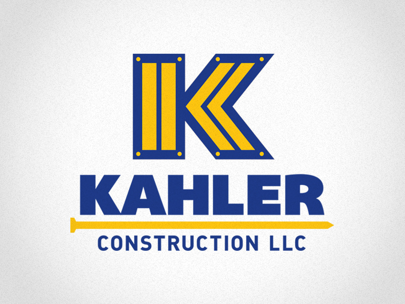 Kahler Construction LLC k small business logo construction contractor type nail blue wood branding identity 401