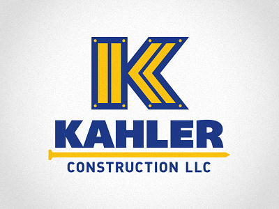 Kahler Construction LLC 401 blue branding construction contractor identity k logo nail small business type wood