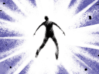 The cosmic ballet – goes on. abduction aliens black haze illustration light person print purple rays screen print ufo