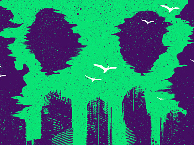 UltraMantis Black Gig Poster birds city gig poster green illustration purple screen print