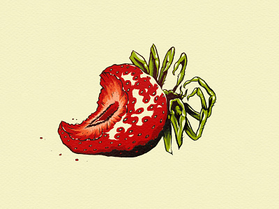 mmmm strawberries! brush digital fruit halloween hand drawn illustration ink inktober spider strawberry surreal