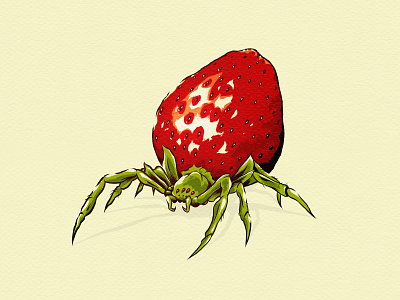 mmmmm another strawberry! brush digital halloween illusion illustration ink inktober spider strawberry surreal