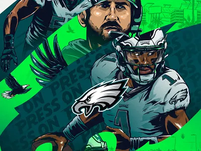 Eagles vs. Buccaneers avonte maddox buccaneers eagles fly eagles fly football go birds green illustration jake elliot jalen hurts nfl nick sirriani philadelphia players playoffs poster sports tampa bay tj edwards wild card