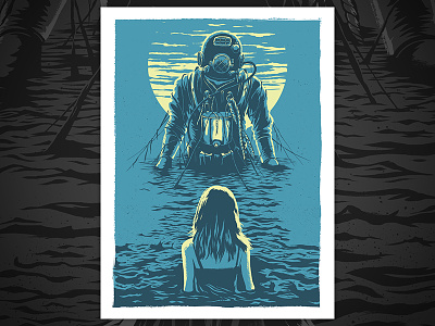 You Monster diver illustration ocean poster print ryan lynn screen print woman