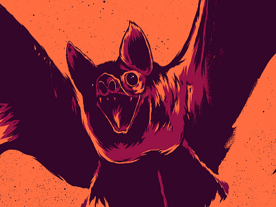 BAT! animal bat brush halloween illustration ink moon purple